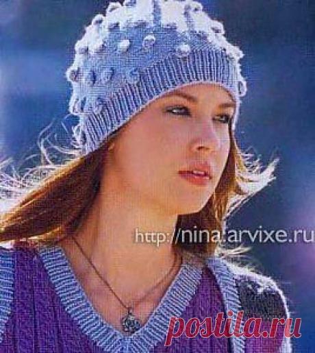 Шапка с шишечками | Вязание спицами и крючком
