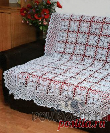 Покрывало крючком из квадратных мотивов