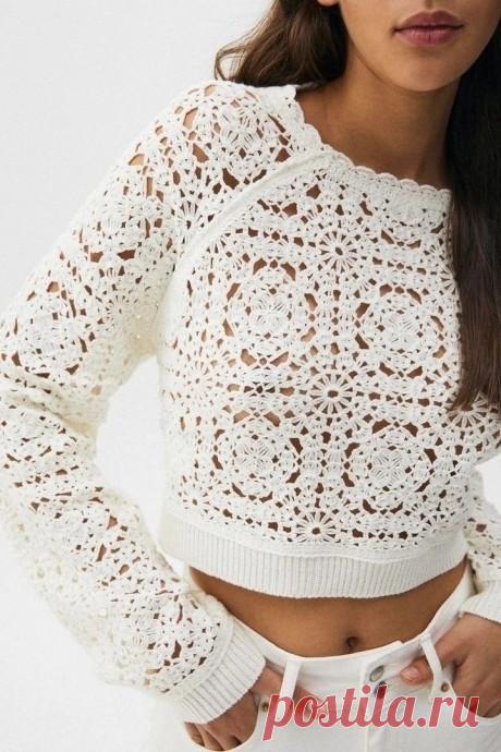 Джемпер из мотивов крючком: весенний вихрь стиля