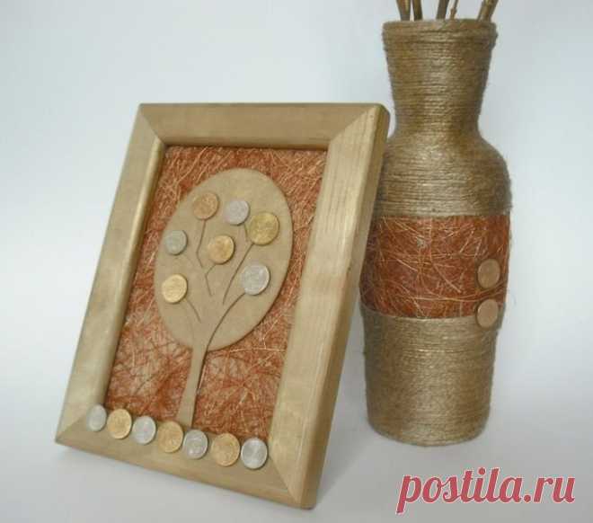 Декорирование стеклянных бутылок шпагатом — Рукоделие