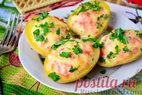 Рецепт: Картофель, фаршированный сыром и колбасой на RussianFood.com