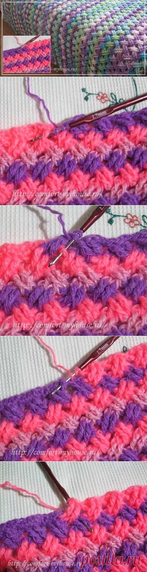 Рельефные перекрещенные столбики крючком в узорах для пледов