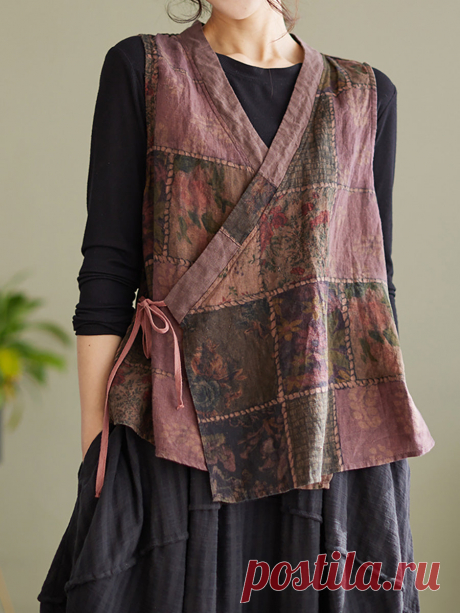 Plus Size Sleeveless Spring Women Vintage String Loose Waistcoat – BUYKUD
