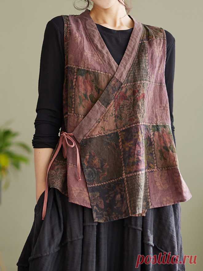Plus Size Sleeveless Spring Women Vintage String Loose Waistcoat – BUYKUD