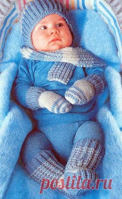 Схема вязания спицами, шапочка, шарф, варежки и гольфы, р-р 3-6 месяцев, комплект на малыша.