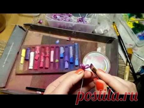 Тонировка цветка сирени .Масло -пастель.