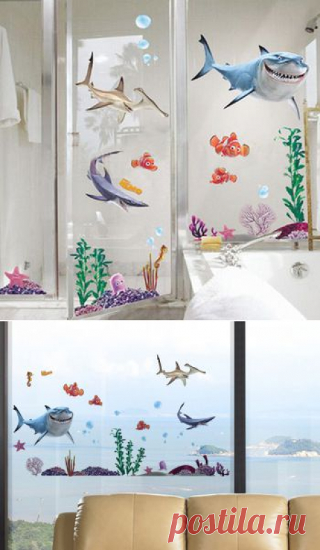 Высокое качество 50 * 70см Популярные Мультфильм Акула Happy House Съемный Декор стены стикеры HG 02378-в стены стикеры из дома и сада на Aliexpress.com