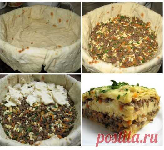 Пирог из лаваша с мясной начинкой..