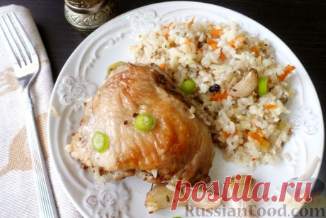 Рецепт: Курица, запечённая с рисом, в духовке на RussianFood.com