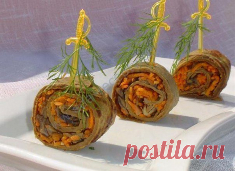 Печеночные рулеты с грибами