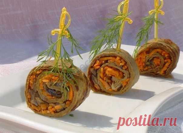 Печеночные рулеты с грибами
