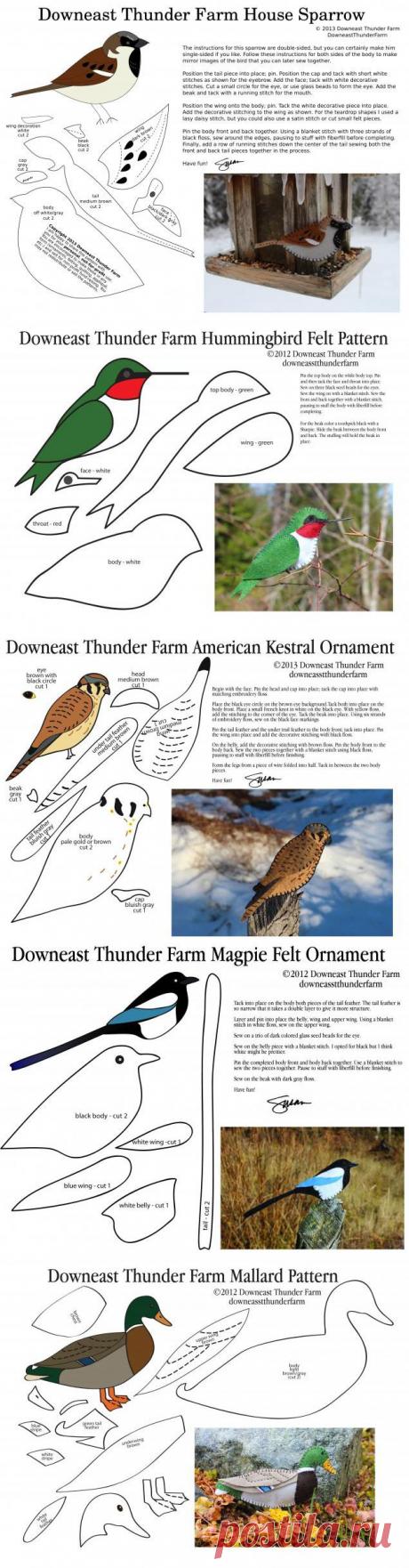 Великолепные фетровые птички с выкройками от Сьюзен | Варварушка-Рукодельница