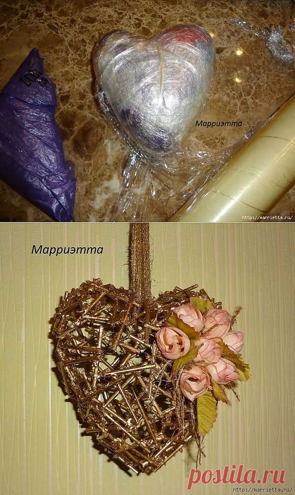 Моя золотая Валентинка. Воздушное сердце из шашлычных палочек.