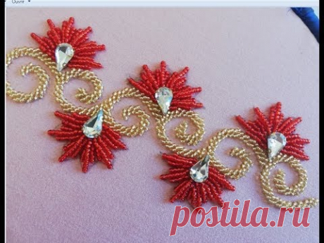 Hand embroidery,Modern border line embroidery design.