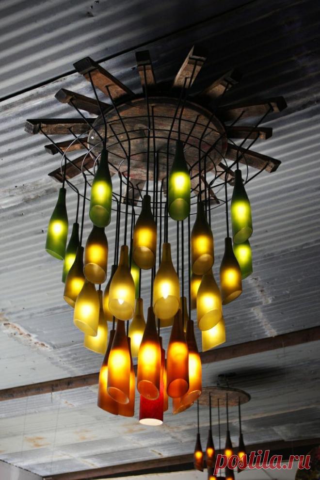 recycled wine bottle chandelier | СВОИМИ РУКАМИ