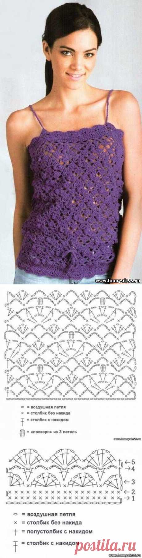 Сиреневый ажурный топ крючком | «Хомяк55.ру» сайт о вязании