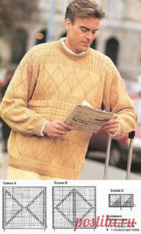 Вязаный мужской пуловер теплого цвета | DAMские PALьчики. ru