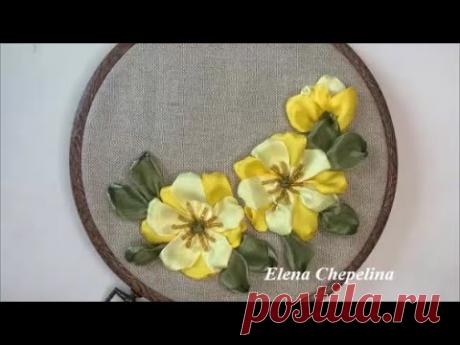 Простые цветы из атласной ленты. Мастер класс по вышивке лентами.
