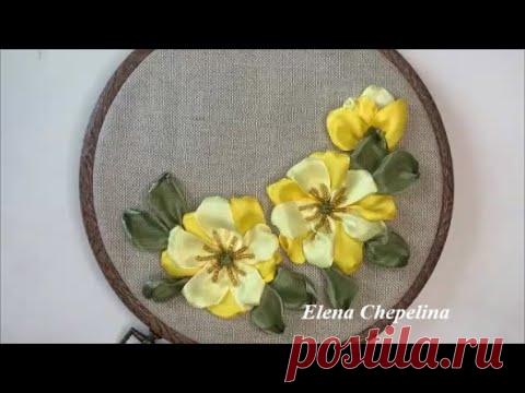 Простые цветы из атласной ленты. Мастер класс по вышивке лентами.