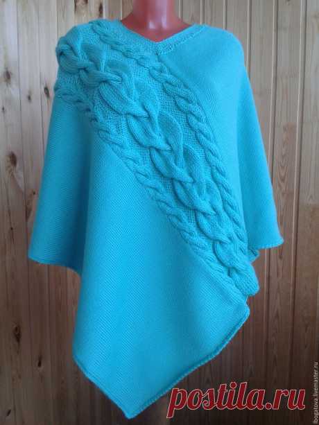 Вязаное пончо "Пончо с широкой косой" – купить в интернет-магазине на Ярмарке Мастеров с доставкой Вязаное пончо "Пончо с широкой косой" - купить или заказать в интернет-магазине на Ярмарке Мастеров | Вязаное пончо цвета мяты большого размера…