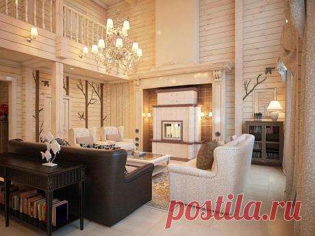 Дизайн гостиной деревянного дома фото
