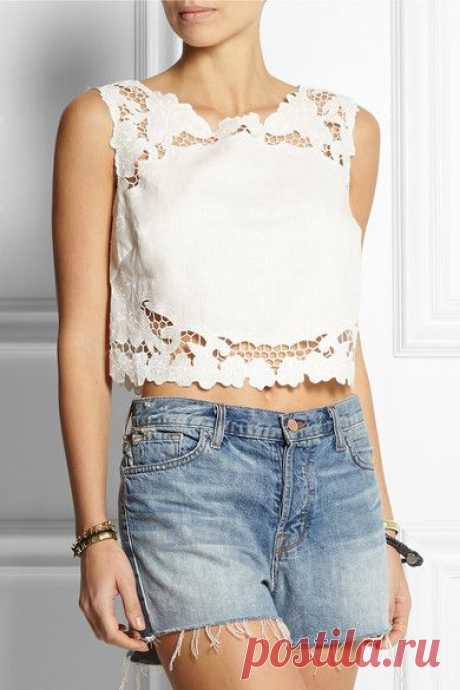 Zimmermann | Trinity cropped embroidered linen top | NET-A-PORTER.COM