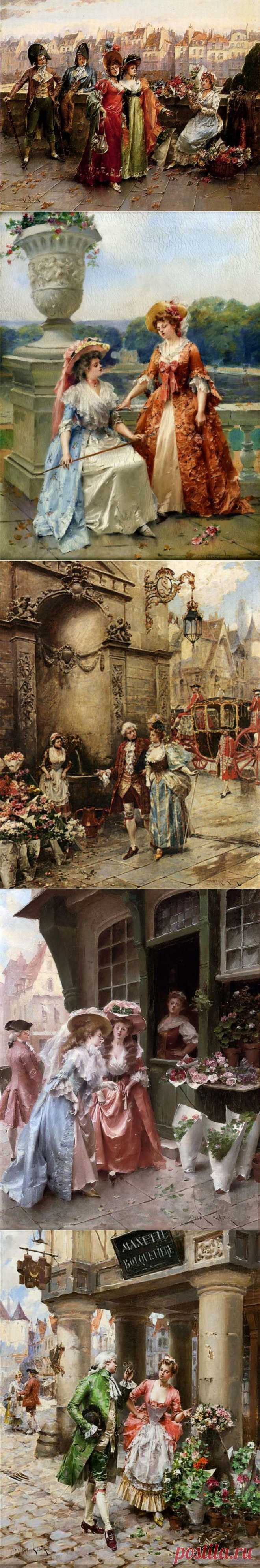 Французский художник Henry Victor Lesur (b.1860, fl.1887-1900) - жанровые сценки галантного века, рококо..