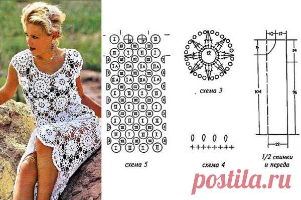 Платье крючком для женщин. Схемы и описание, модели вязаное, филейное, летнее, с круглой кокеткой