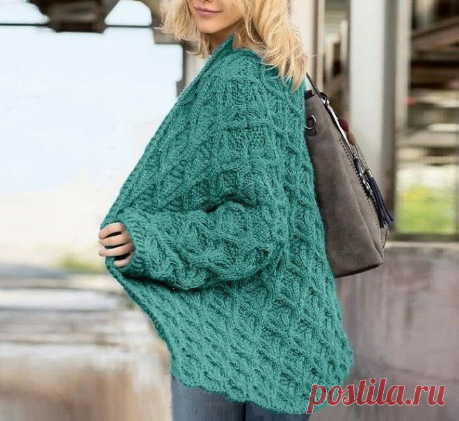 Уютный кардиган, связанный спицами шикарным узором из «кос» и ромбов | Идеи рукоделия | Яндекс Дзен