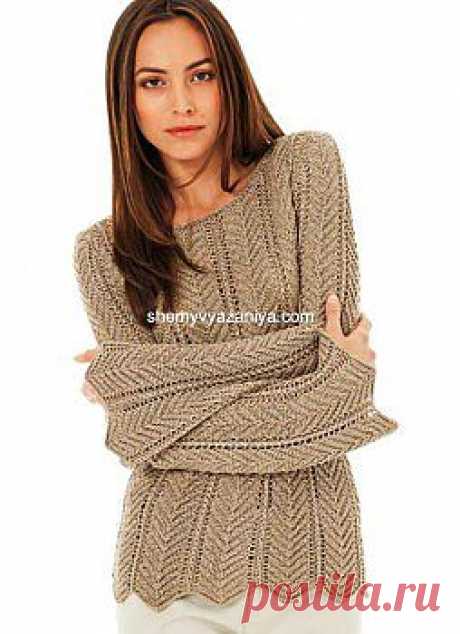 Пуловер с зигзагообразным ажурным узором