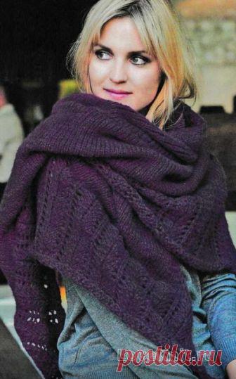 Широкий платок с ажурным бордюром схема спицами » Люблю Вязать