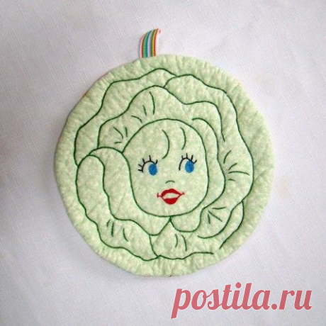 Retro Lettuce Head Potholder / Hot Pad - Hand Embroidered (FREE SHIPPING)