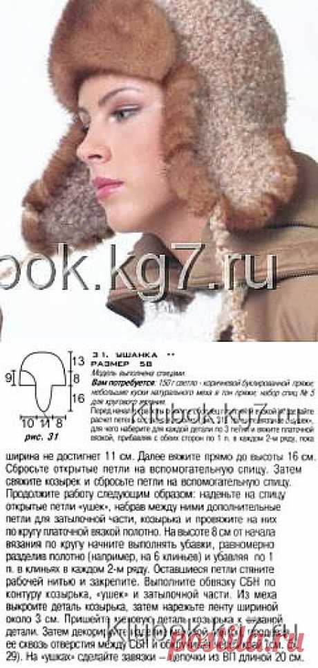 Шапочка с мехом спицами
