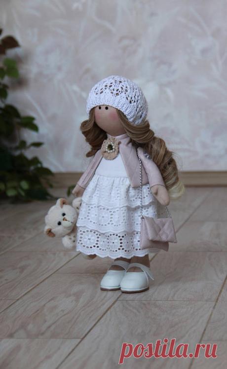Dolls Hand made Tilda doll Interior doll Art doll Soft doll Cloth doll Fabric doll Baby gift Hello, dear visitors of the store!  This soft doll is hand-crafted by designer Irina (Omsk, Russia).  The Doll 34-36 cm (13.4 inch) tall.  The Doll is made of high quality natural materials.  It are made by knit items of wool and/or mohair and cotton. All materials, soft and pleasant to the touch. The body of the doll is sewn from special European fabrics for dolls and toys and Ame...