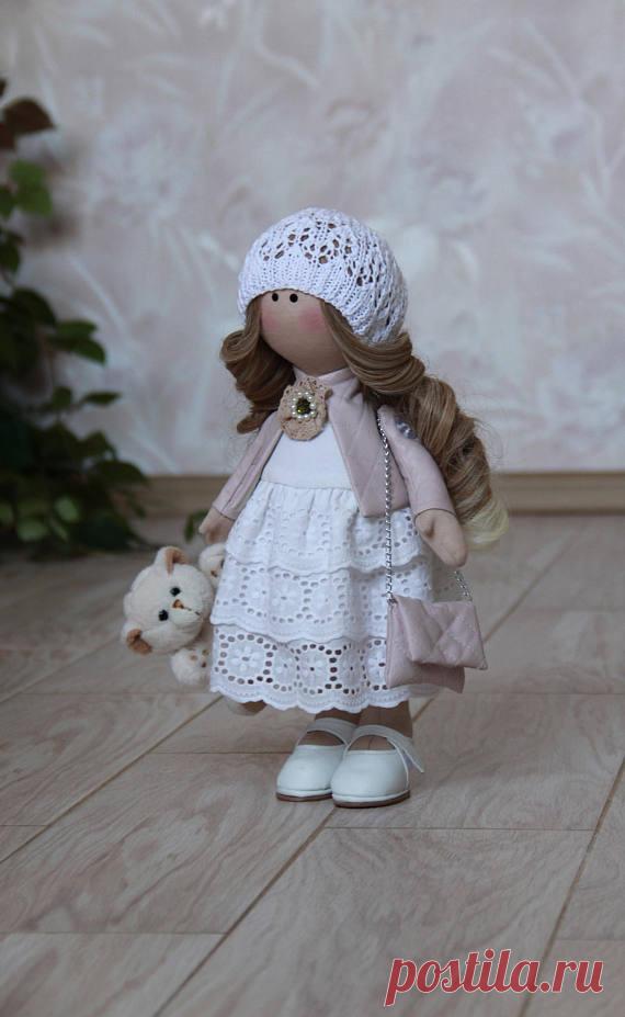 Dolls Hand made Tilda doll Interior doll Art doll Soft doll Cloth doll Fabric doll Baby gift Hello, dear visitors of the store!  This soft doll is hand-crafted by designer Irina (Omsk, Russia).  The Doll 34-36 cm (13.4 inch) tall.  The Doll is made of high quality natural materials.  It are made by knit items of wool and/or mohair and cotton. All materials, soft and pleasant to the touch. The body of the doll is sewn from special European fabrics for dolls and toys and Ame...