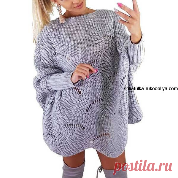 Платье-свитер свободного кроя

РАЗМЕРЫ: L-XL
ВАМ ПОТРЕБУЕТСЯ: пряжа ICELAND (5% шерсть молодой альпаки, 10% мохер, 30% вискоза, 55% полиамид, 50 г-230 м) – 9 моточков, спицы с леской номер 2,5.
ПЕРЕД И СПИНКА:
По схеме узора надо сначала связать образец и сделать расчет плотности Вашего вязания. В соответствии с числом петель в 1 см умножьте их на ширину платья и потом на 2 – вязать лучше всего по кругу – вместе сразу перед и спинку. Выкройку можете откорректировать по сво...