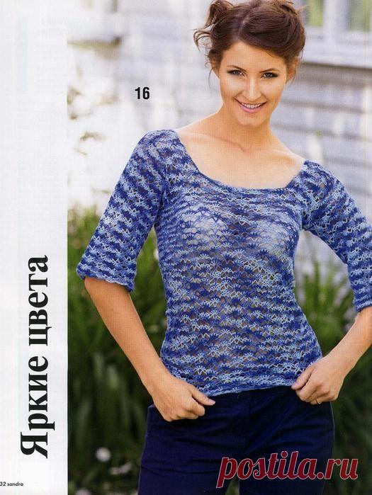 АЖУРНАЯ КОФТОЧКА В СИНЕ - ГОЛУБЫХ ТОНАХ