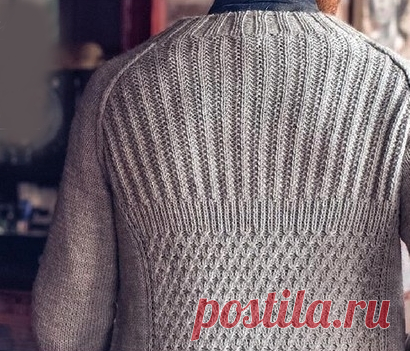 ВЯЗАНЫЙ МУЖСКОЙ ДЖЕМПЕР СПИЦАМИ РЕГЛАН СВЕРХУ