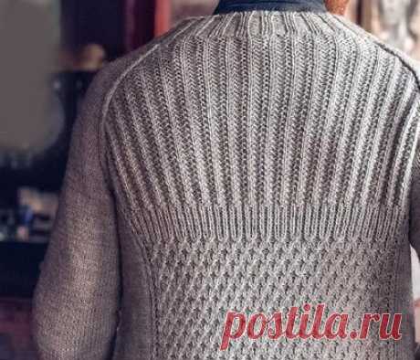 ВЯЗАНЫЙ МУЖСКОЙ ДЖЕМПЕР СПИЦАМИ РЕГЛАН СВЕРХУ