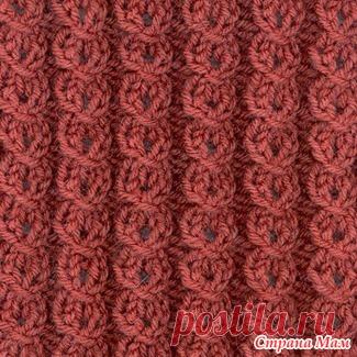 Узор спицами Змейка, замочек, мини косичка  Этот узор образован перекинутыми петлями. Для вязания образца набирают число петель, кратное 5 плюс 2 петли для симметрии рисунка, плюс 2 кромочные.