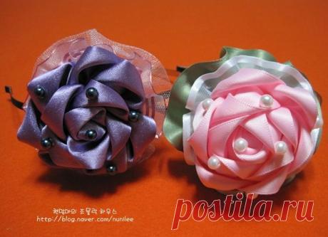 Украшения из атласных лент. Очень красиво! Мастер-класс .