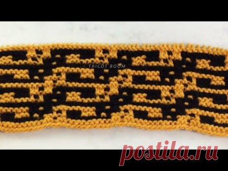 Мозаичный узор со сменой цвета фона. Вязание спицами.