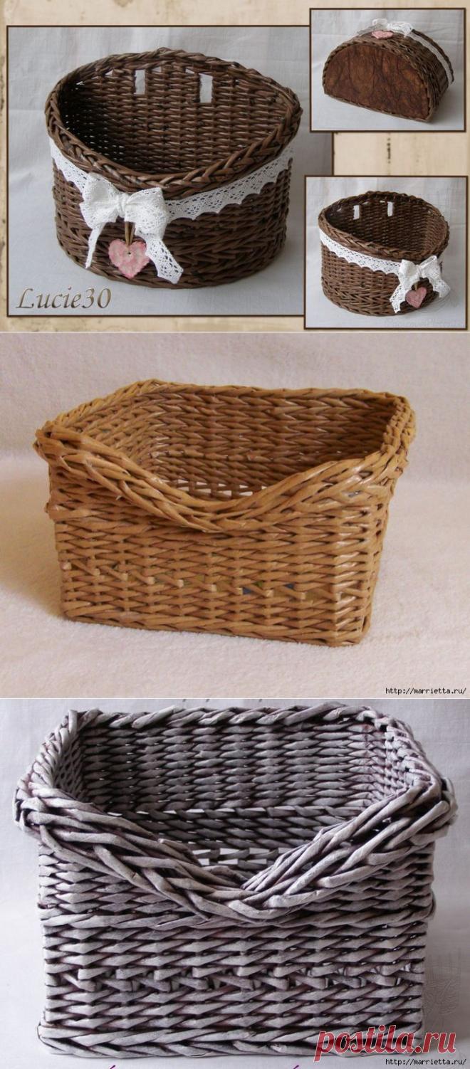 Мастер-класс по плетению скошенного верха корзинки.