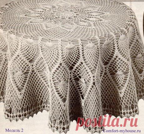 Схема вязания крючком круглой парадной скатерти.