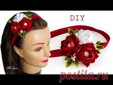 ПОВЯЗКА С ЦВЕТАМИ, МК /  DIY Kanzashi Headband