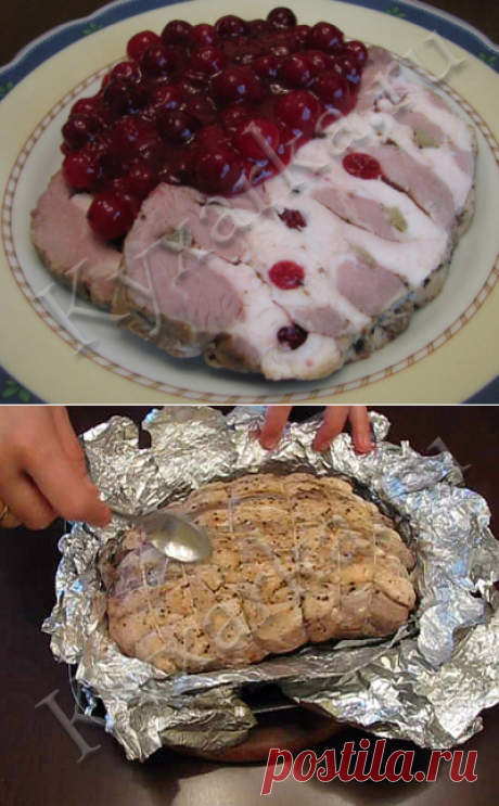 Свиная шея запеченная с куриной грудкой под клюквенным соусом – Рецепт, МК + видео от Ирины Хлебниковой