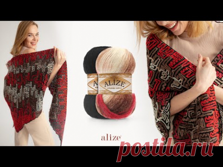 ШАЛЬ ЦЕПНОЙ РАБОТЫ из ALİZE ANGORA GOLD и ANGORA GOLD BATİK