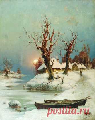 "Зимний пейзаж" 1893 г. - Купить антиквариат, продажа старинного антиквариата – антикварная галерея «Кентавр»   худ. Ю. Клевер