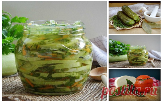 Быстрые летние соленья: хрустящие огурчики, пикантные маринованные кабачки и пряные ломтики помидоров