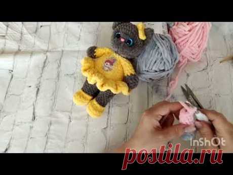 Кошечка крючком из плюшевой пряжи, подробный МК ,первая часть.
